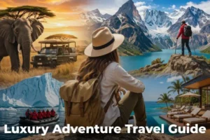 Luxury adventure travel experience with safari, mountains, and premium resort